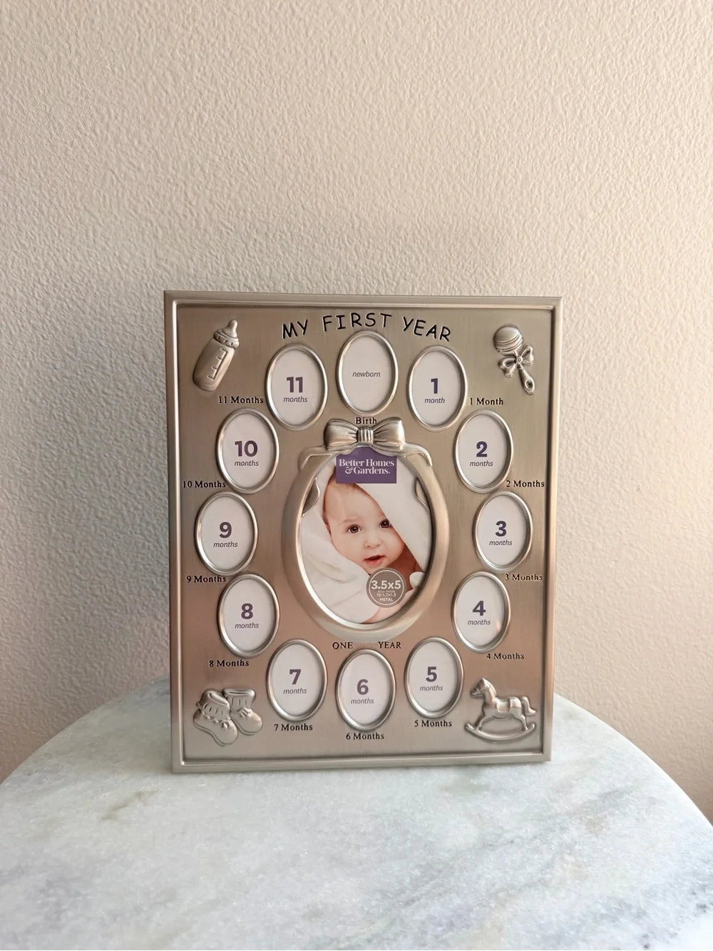 My First Year Silver Baby Photo Frame - Monthly Collage